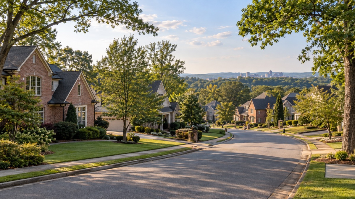 A Birmingham-area neighborhood with homes and tree-lined streets